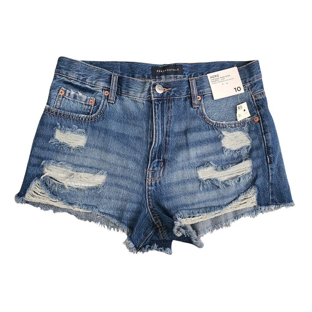 Aeropostale Vintage High Rise Shorty Shorts Distressed Denim Size 10 Women's
